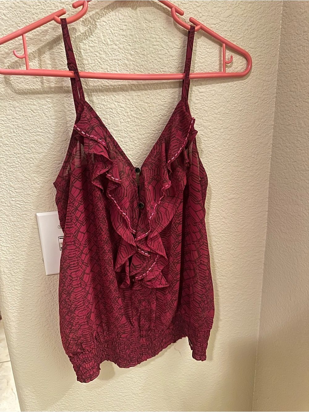Guess Burgundy Ruffle V-Neck Camisole